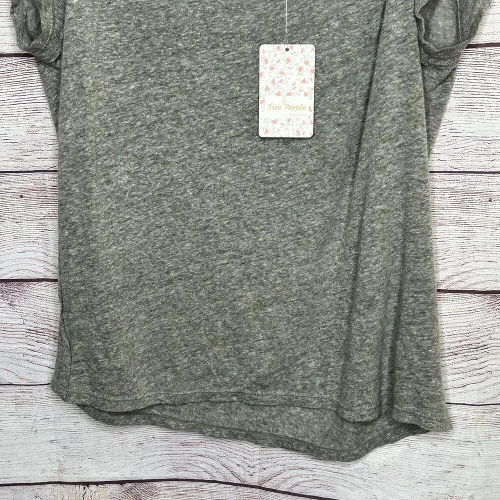 Free People We The Free Heathered Grey Linen Blend Classic T-Shirt Size XS New